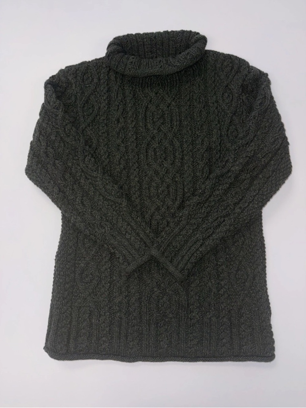 Aran Mor Made In Ireland 100% Merino Wool Green Blend Cableknit Heavy Sweater